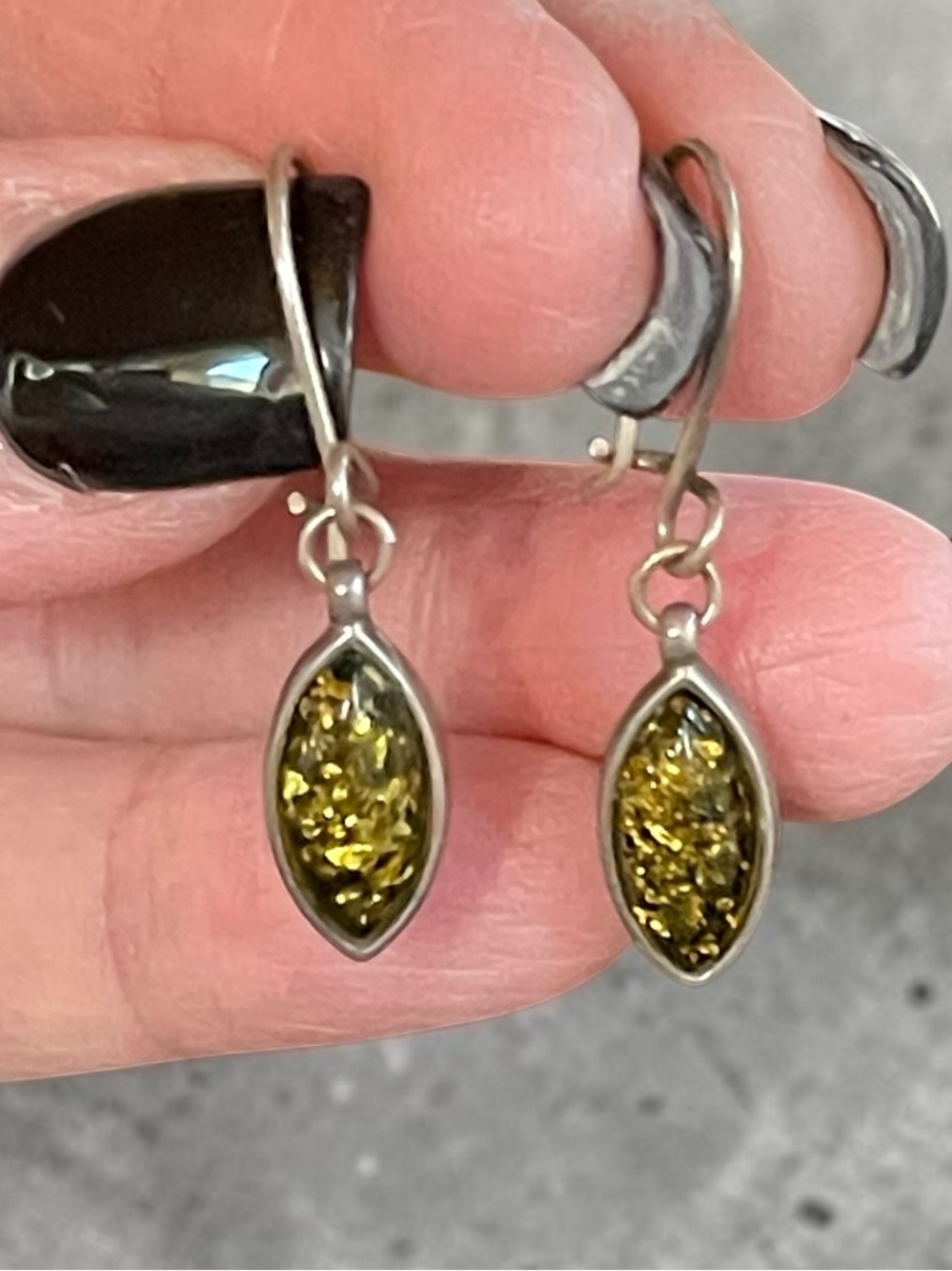 Sterling Silver Honey Amber Marquise Leverback Earrings
